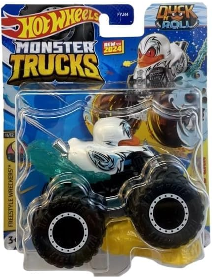 Hot Wheels Monster Trucks White Duck N' Roll 2024 Freestyle Wreckers 1:64 Scale, 11/12
