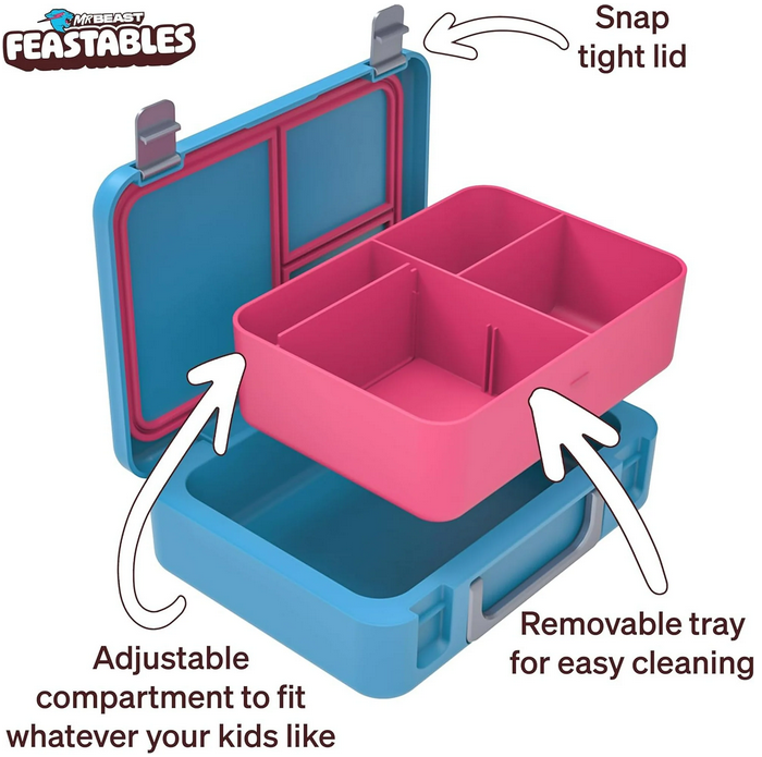 MrBeast Feastables World's Coolest Collectible Lunch Box, BPA-Free, Blue/Pink