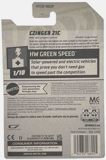 Hot Wheels Maroon CZINGER 21C 13/250 HW Green Speed 1/10