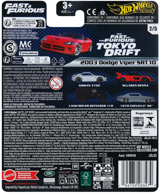 Hot Wheels Premium 2003 Red Dodge Viper SRT10 Fast & Furious