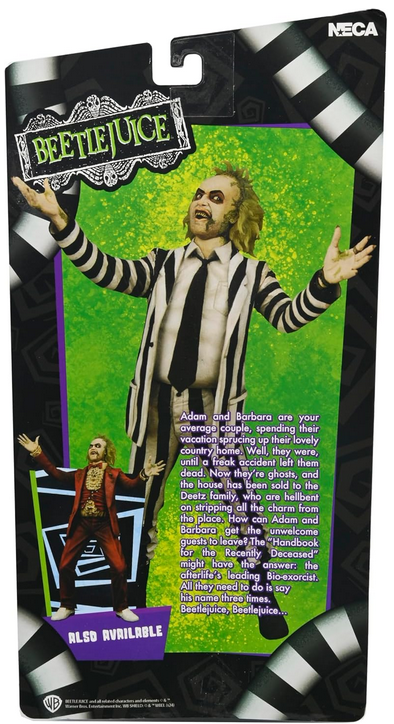 NECA Beetlejuice Collectible Action Figure Officially Licensed Movie Classic, (1988) Black & White Suit, 7" Scale