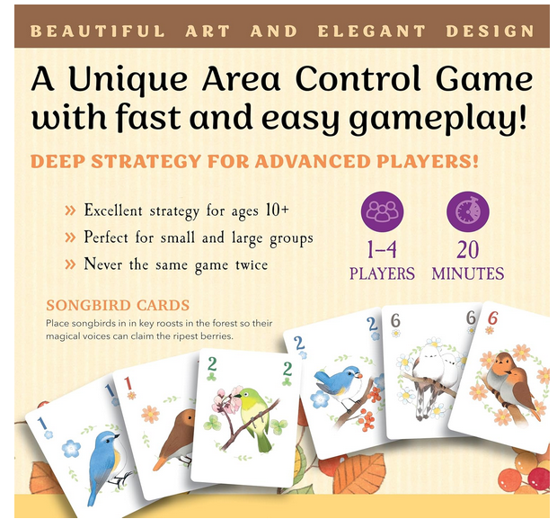 Songbirds Card Game - Fun Family Board Game for 1-4 Players - Easy to Learn Featuring Bird Art