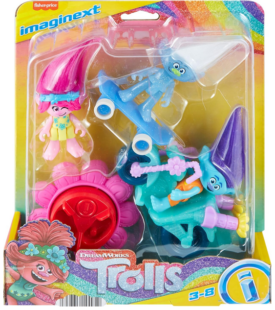 Fisher-Price Imaginext DreamWorks Trolls Toys Sparkle & Roll Pack, Poppy Branch & Guy Diamond Figures for Pretend Play Kids Ages 3+ Years