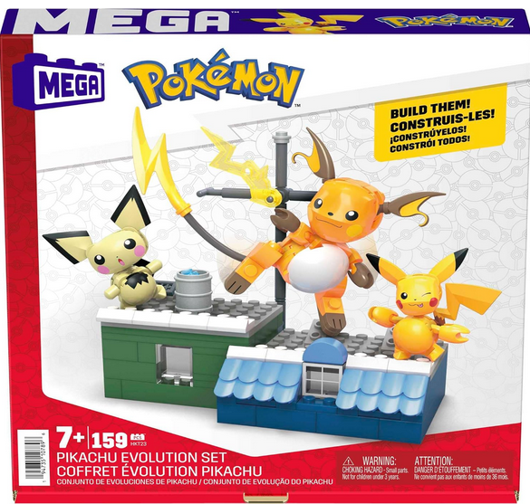 MEGA Pokémon Action Figure Building Toys for Kids, Pikachu Evolution Set with 159 Pieces, 3 Poseable Characters, 8 Year Old
