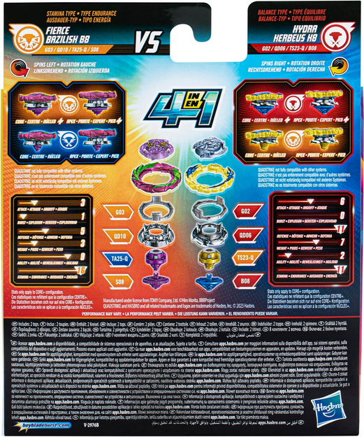 eyblade Burst QuadStrike Fierce Bazilisk B8 and Hydra Kerbeus K8 Spinning Top Dual Pack, 2 Battling Game Top Toy for Kids Ages 8 and Up