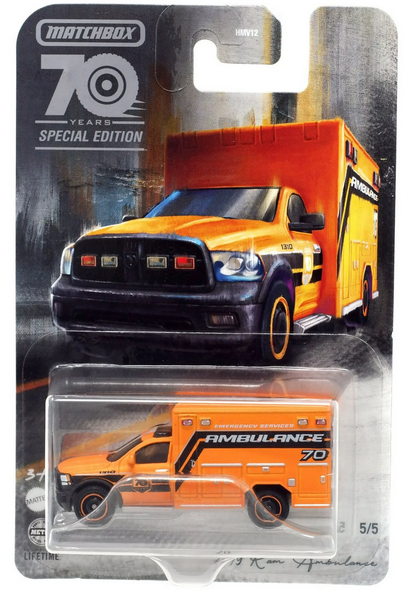 Mattel Matchbox 70th Anniversary Ambulance Diecast Car Play Vehicle, 3+ Yrs, Orange/Black, 2.88 oz