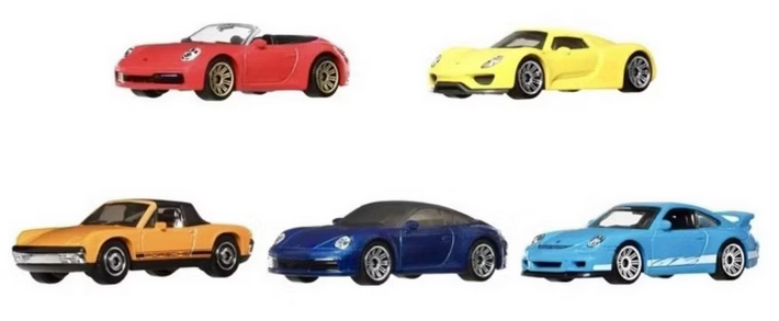 Matchbox Porsche Heroes 5-Pack Porsche 911 Cabriolet - Porsche 918 Spyder - 1971 Porsche 914 - Porsche 911 Targa - 2007 Porsche 911 GT3