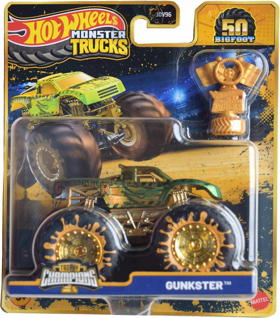 Hot Wheels Monster Trucks Gunkster Trophy Champions Gold Chrome 1:64 Scale