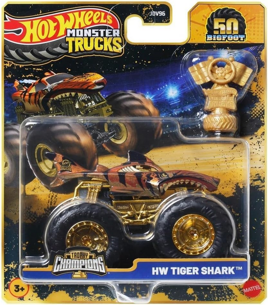 Hot Wheels Monster Trucks Tiger Shark Trophy Champions Gold Chrome 1:64 Scale