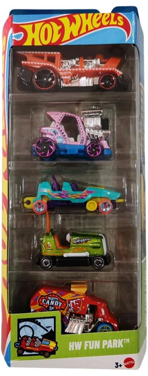 Hot Wheels Car 2025 HW Fun Park Pack of 5 (Bump Around, Loopster, Cool One, Loco Motorin, Tee'd Off 2)