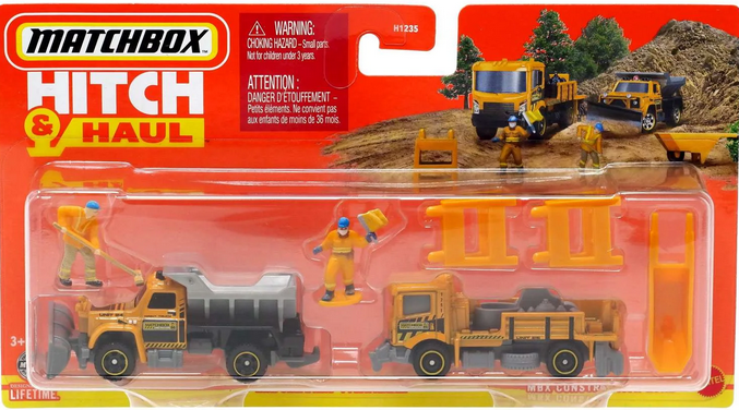 Matchbox Hitch & Haul MBX Construction Zone Diecast Vehicle (Version 2, Road Stripe King / Plowverizer)