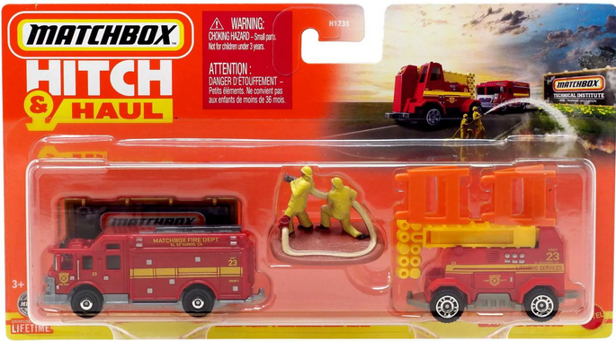 Matchbox Hitch & Haul MBX Fire Rescue Diecast Vehicle (Version 2, Hazard Squad / MBX Mobile Light Truck)