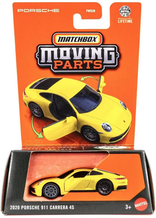 Matchbox 2020 Porsche 911 Carrera 4S (Yellow) Moving Parts