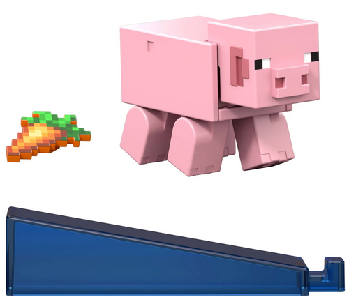 Minecraft Pig Action Figure & Accessory Set, 3.25-inch Scale Collectible Toy with Building Piece