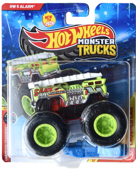 Hot Wheels Monster Trucks 5 Alarm Neon Green Champion Crashers 6/8
