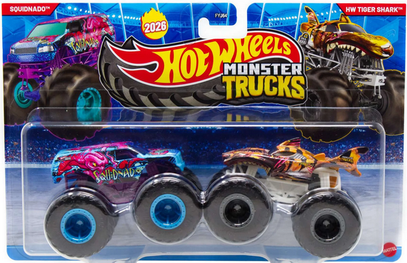 Hot Wheels Demolition Doubles Squidnado & HW Tiger Shark Diecast Car 2-Pack