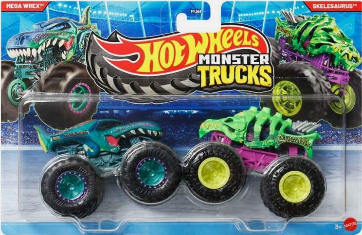 Hot Wheels Monster Trucks Mega Wrex vs Skelesaurus Demolition Derby 1:64 Scale