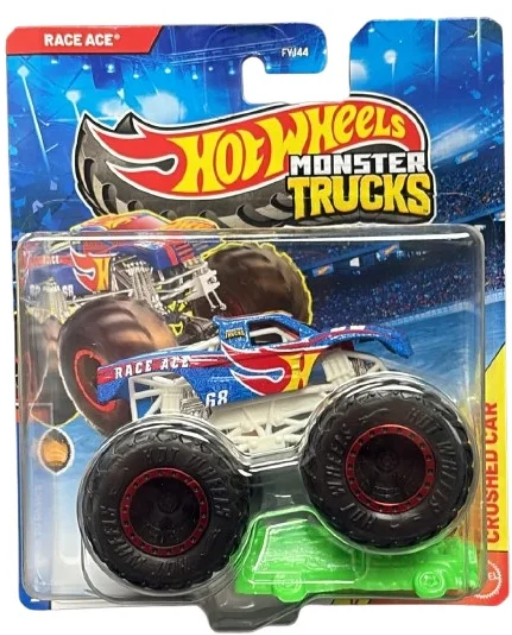 Hot Wheels Monster Truck RACE ACE & CRUSHED CAR Back To Basics 8/8