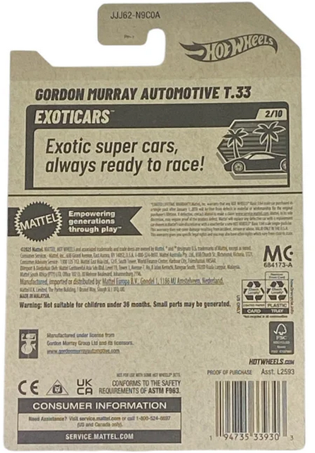 Hot Wheels Gordon Murray Automotive T.33 Yellow 3/250 Exoticars 2/10