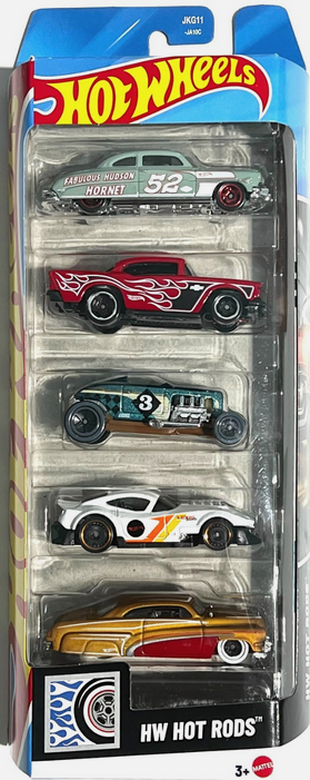 Hot Wheels HW HOT RODS 5 Pack '57 Chevy - '52 Hudson Hornet - Max Steel - Hirohata Merc - Muscle and Blown