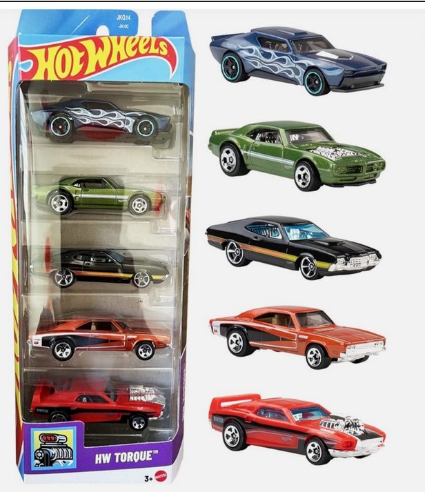 Hot Wheels HW Torque 5-Pack Gran Torino Sport - Rivited - '69 Dodge Charger 500 - '67 Pontiac Firebird - Muscle Bound