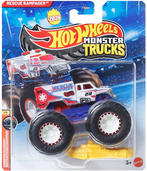 Hot Wheels Monster Trucks Rescue Rampager Champion Crashers 1/8 Diecast Car