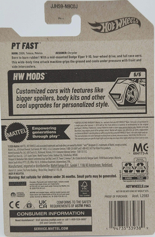 Hot Wheels Blue PT Fast 187/250 HW Mods 5/5 Die-Cast Car
