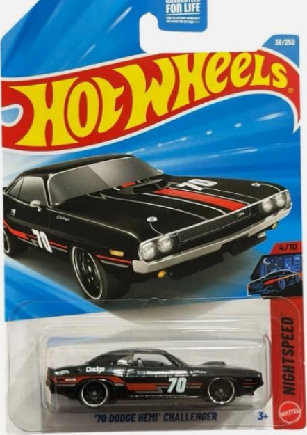 Hot Wheels '70 Dodge Hemi Challenger Black 36/250 Night Speed 4/10
