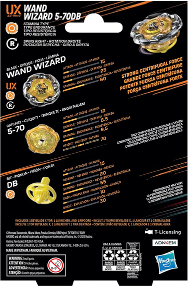Beyblade X Wand Wizard 5-70DB UX Starter Pack Set with Stamina Type Top and Launcher; Authentic Takara Tomy Battle Tops Games/Toys for Boys and Girls 8+