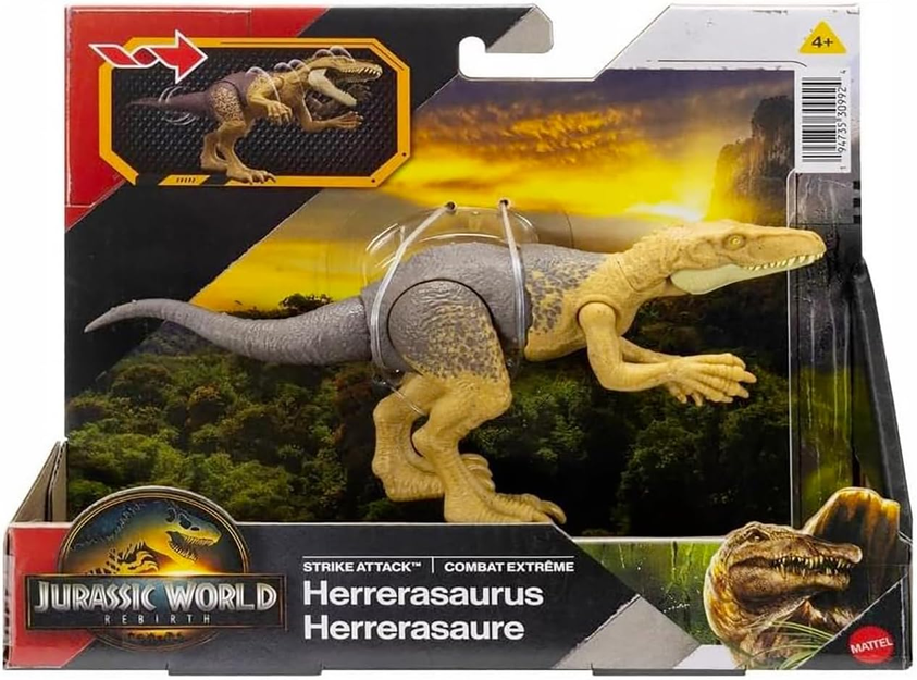 Jurassic World Rebirth Strike Attack Herrerasaurus Dinosaur Toy, Single Strike Action, Authentic & Posable