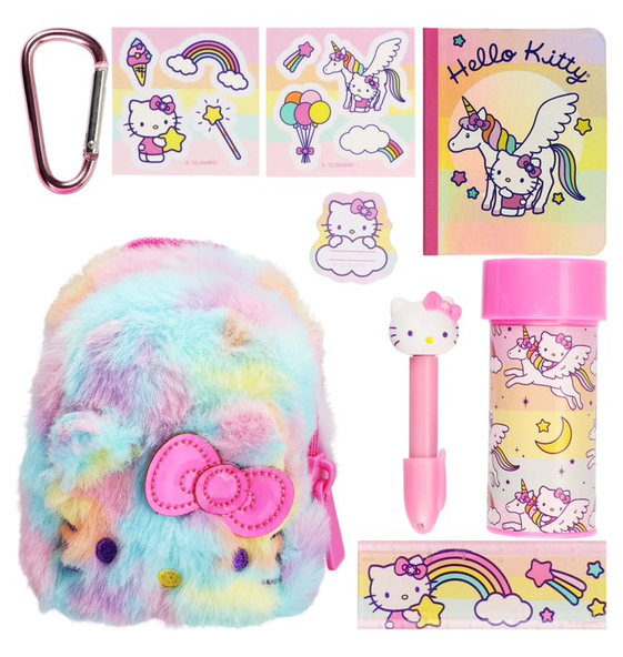 REAL LITTLES Collectible Micro Hello Kitty and Friends Backpack (Pastel Rainbow) with 6 Surprise Accessories Inside!