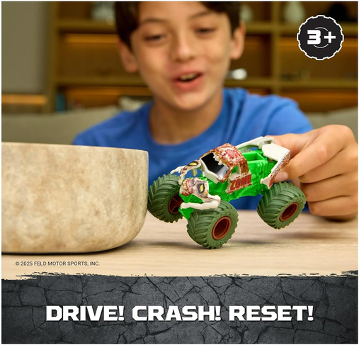 Monster Jam Smash & Bash Zombie – Series 02, 1:64 Scale Die-Cast Monster Truck with Crash-Action Feature, Resettable Body, Authentic BKT Tires, Kids Ages 3+