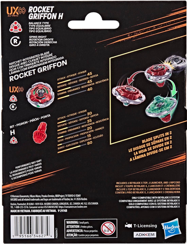 Beyblade X Rocket Griffon H UX Infinity Starter Pack Set, Takara Tomy Balance Type Top and Launcher, Battling Tops Game Toys, Ages 8+