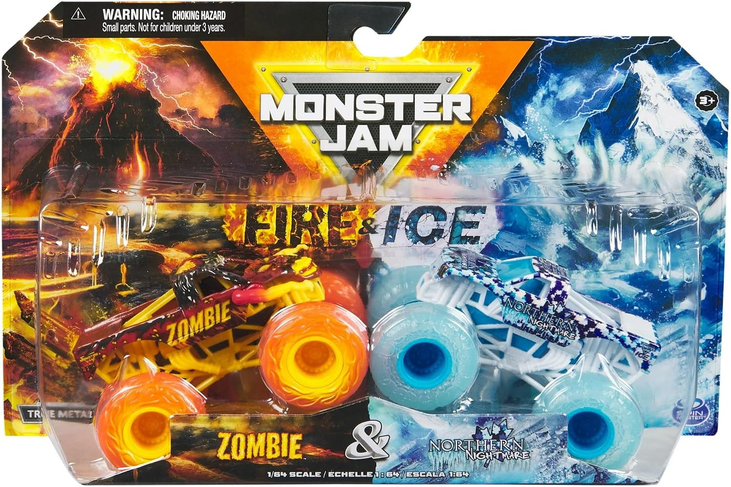Monster Jam Zombie & Northern Nightmare Fire & Ice 1:64 Diecast Monster Truck 2-pack