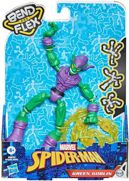 Marvel Spider-Man Bend and Flex Green Goblin Action Figure, 6-Inch Flexible Figure, Includes Blast Accessories Ages 4 and Up