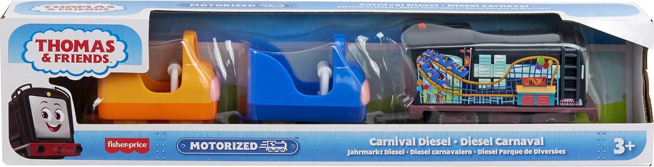 Thomas & Friends Toy Train, Carnival Diesel Motorized Engine with 2 Roller Coaster Cars for Preschool Railway Play Ages 3+ Years