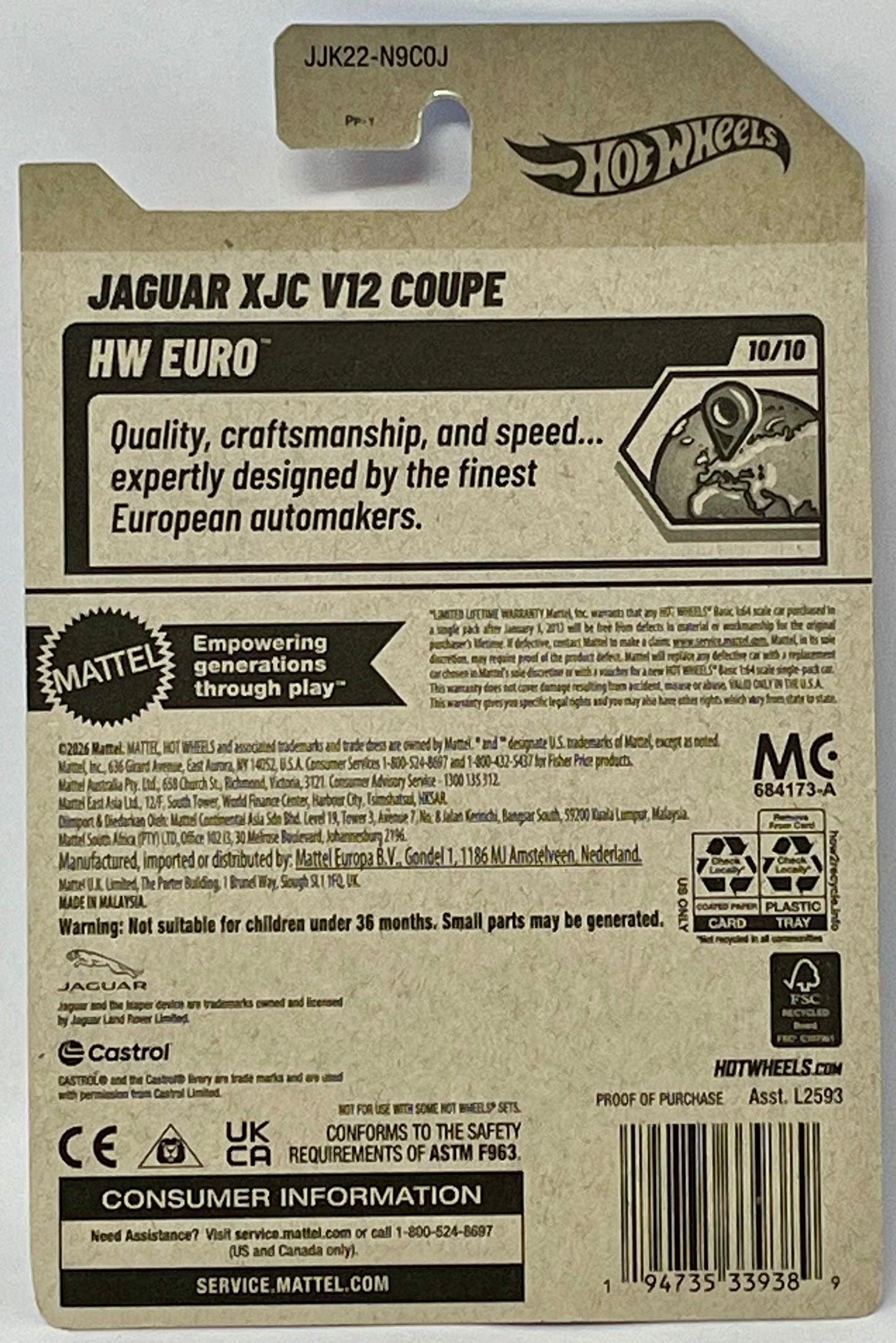 Hot Wheels Jaguar XJC V12 Coupe (Green) 205/250 HW EURO 10/10