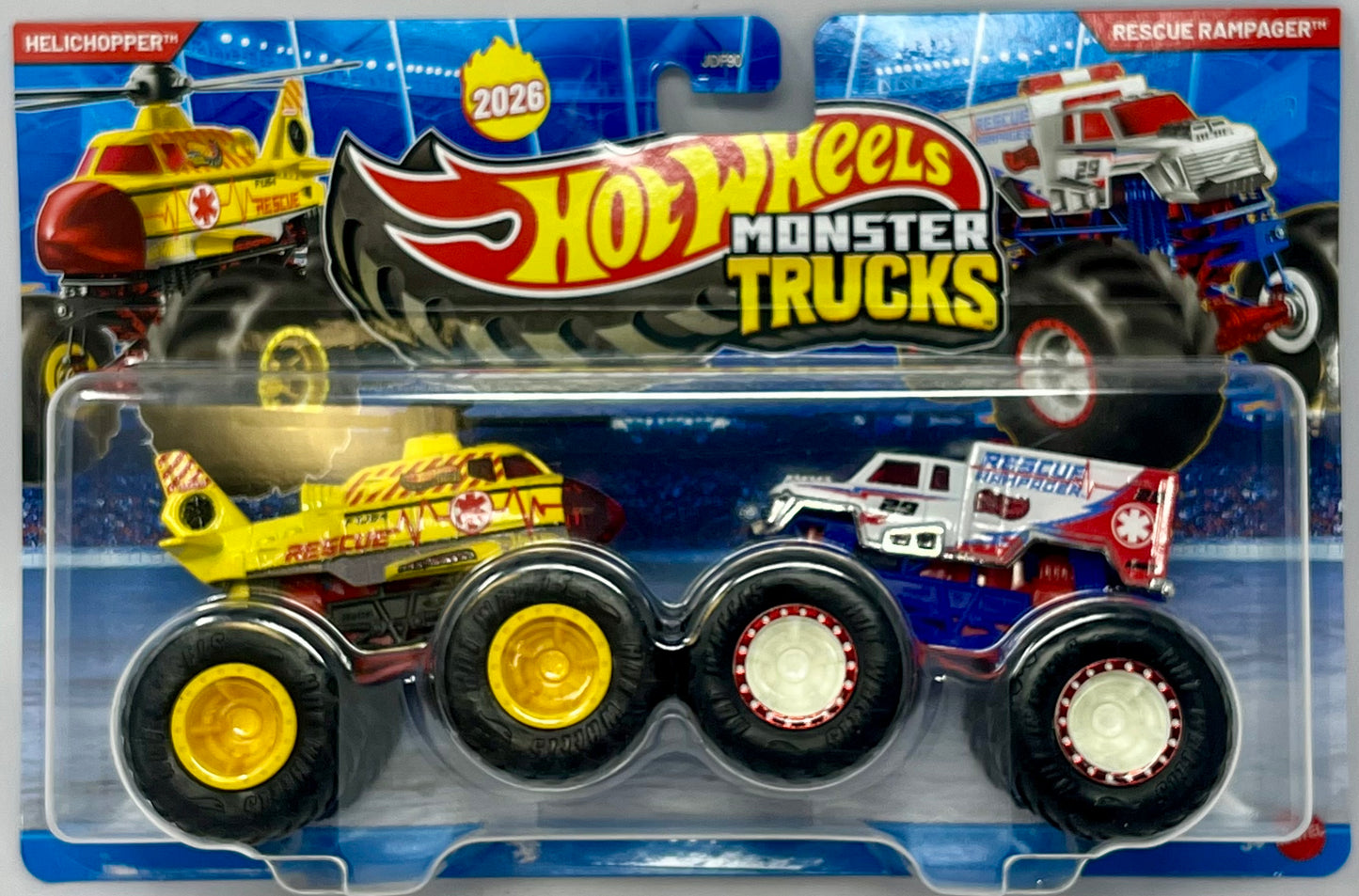 Hot Wheels Monster Trucks Helichopper and Rescue Rampager Demolition  Doubles