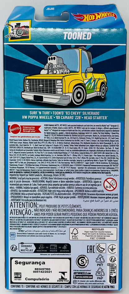 Hot Wheels Tooned 5 Pack Surf 'N Turf - Toon'd '83 Chevy Silverado - HW Poppa Wheelie - '69 Camaro Z28 - Head Starter