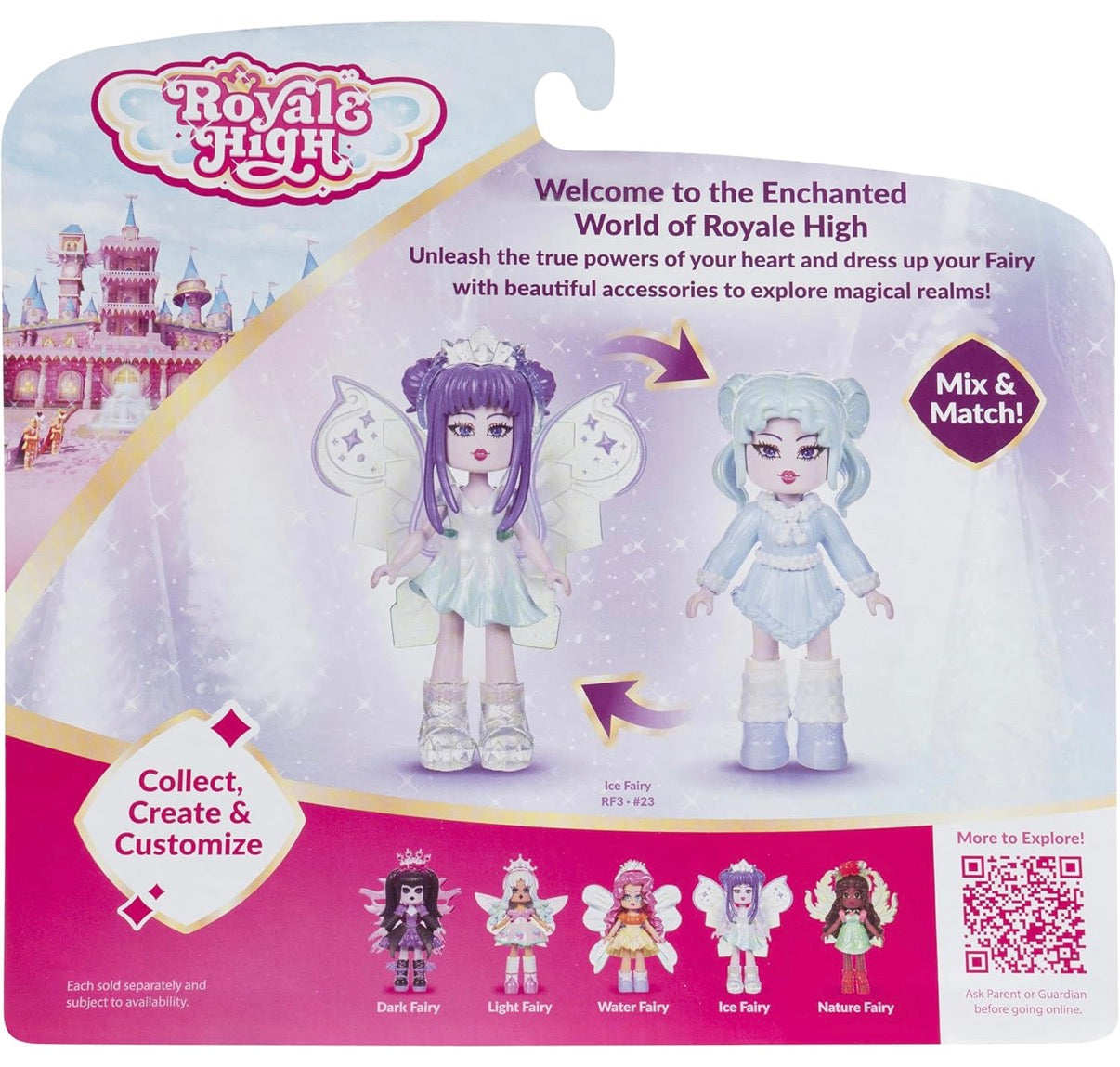 Royale High 3” Ice Fairy Fashion Doll - 1 Figure with 9 Fashion Accessories - Virtual Item Code Included - Series 2 - Ages 5+