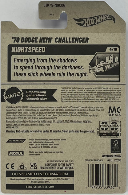 Hot Wheels '70 Dodge Hemi Challenger Black 38/250 Night Speed 4/10