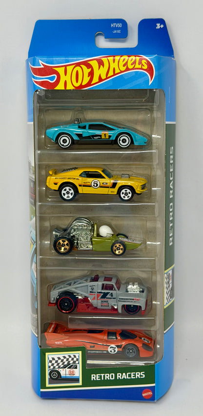 Hot Wheels Retro Racers 5-Pack LAMBORGHINI COUNTACH PACE CAR • '70 FORD MUSTANG MACH 1 HEAD STARTER™• ERIKENSTEIN ROD*• PORSCHE 917 LH