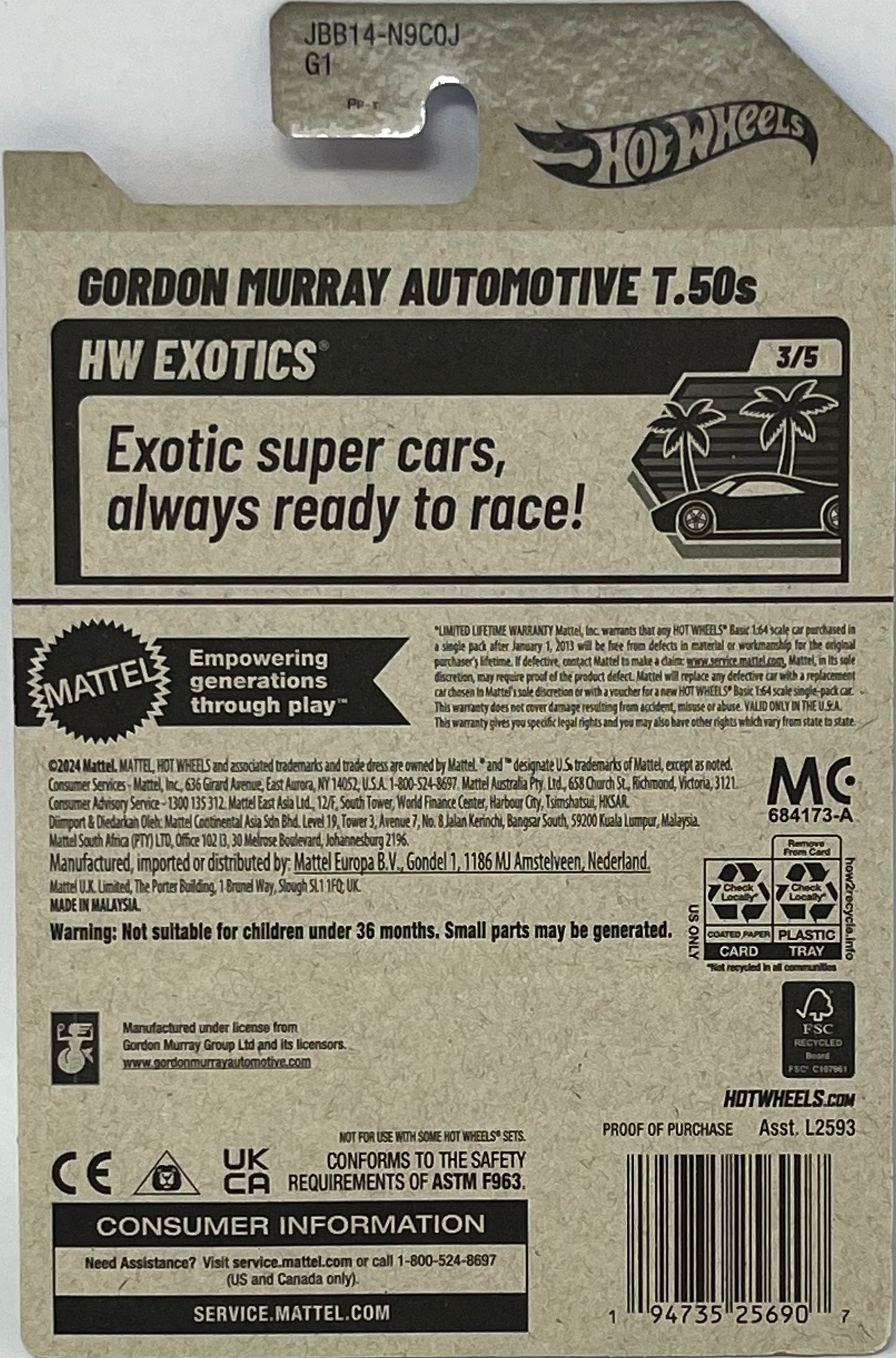 Hot Wheels Gordon Murray Auotmotive T.50s Turquoise Blue 190/250  HW: Exotics 3/5