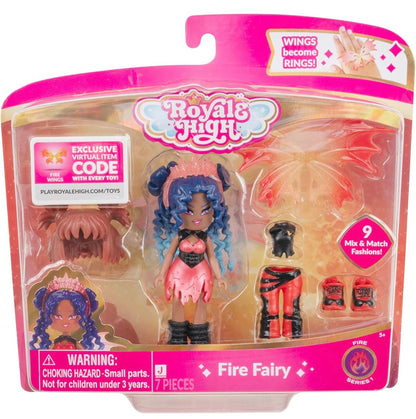 Royale High 3” Fire Fairy Fashion Doll - 1 Figure with 9 Fashion Accessories - Virtual Item Code Included - Series 1 - Ages 5+