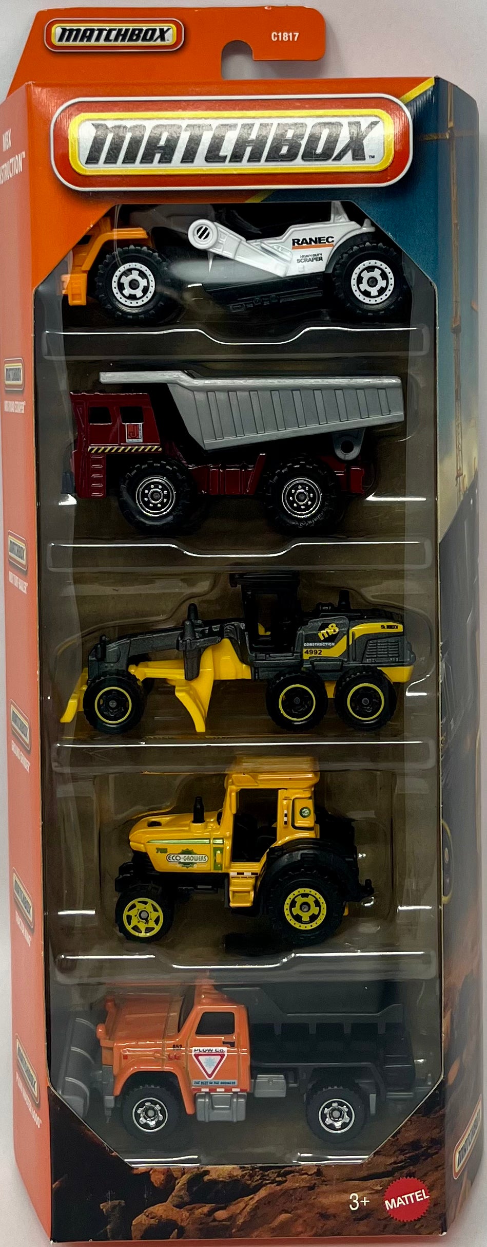 Matchbox MBX Construction 5 Pack Road Scrapper Turf Hauler Ground Grinder Tractor King Plow Master 6000