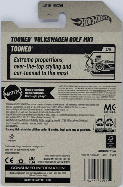 Hot Wheels Tooned Volkswagen Golf MK1 Black & White 172/250 Tooned 3/5