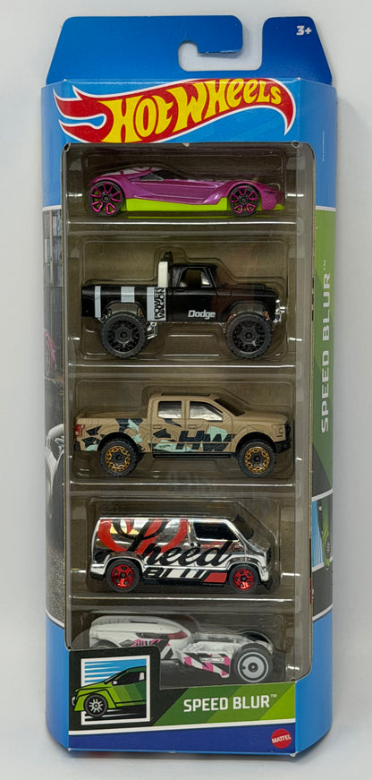Hot Wheels Speed Blur 5-Pack TWIN MILL GEN-E™• 70 DODGE POWER WAGON 15 FORD F-150 • CUSTOM '77 DODGE VAN • HW50 CONCEPT"