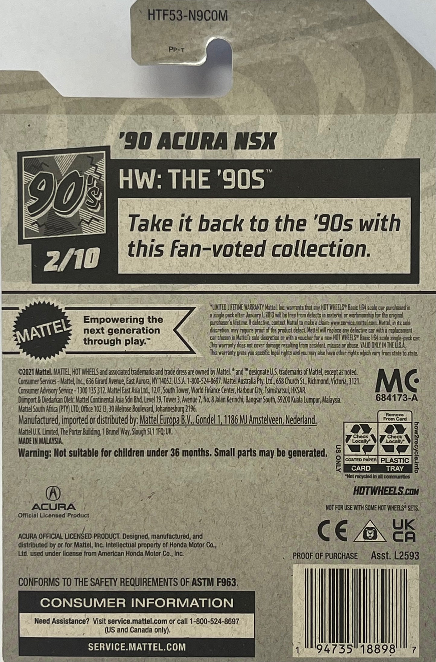 Hot Wheels Zamac'90 Acura NSX 175/250 HW: The '90s