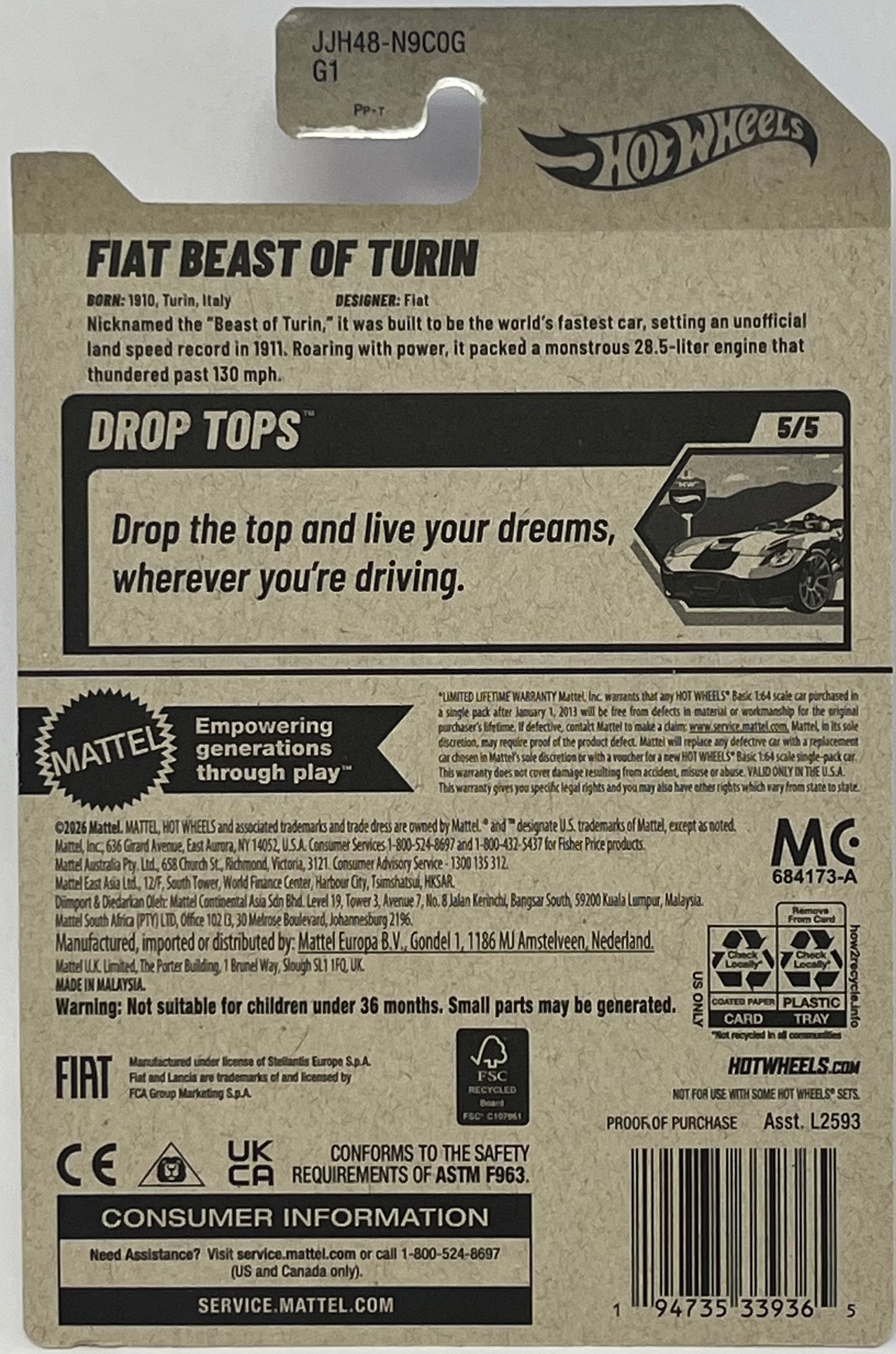 Hot Wheels Fiat Beast of Turin Red 131/250 Drop Tops 5/5 1:64 scale