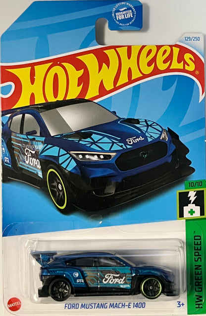 Hot Wheels Treasure Hunt Ford Mustang Mach-E 1400 129/250 HW Green Speed 10/10 Blue w/ Graphics